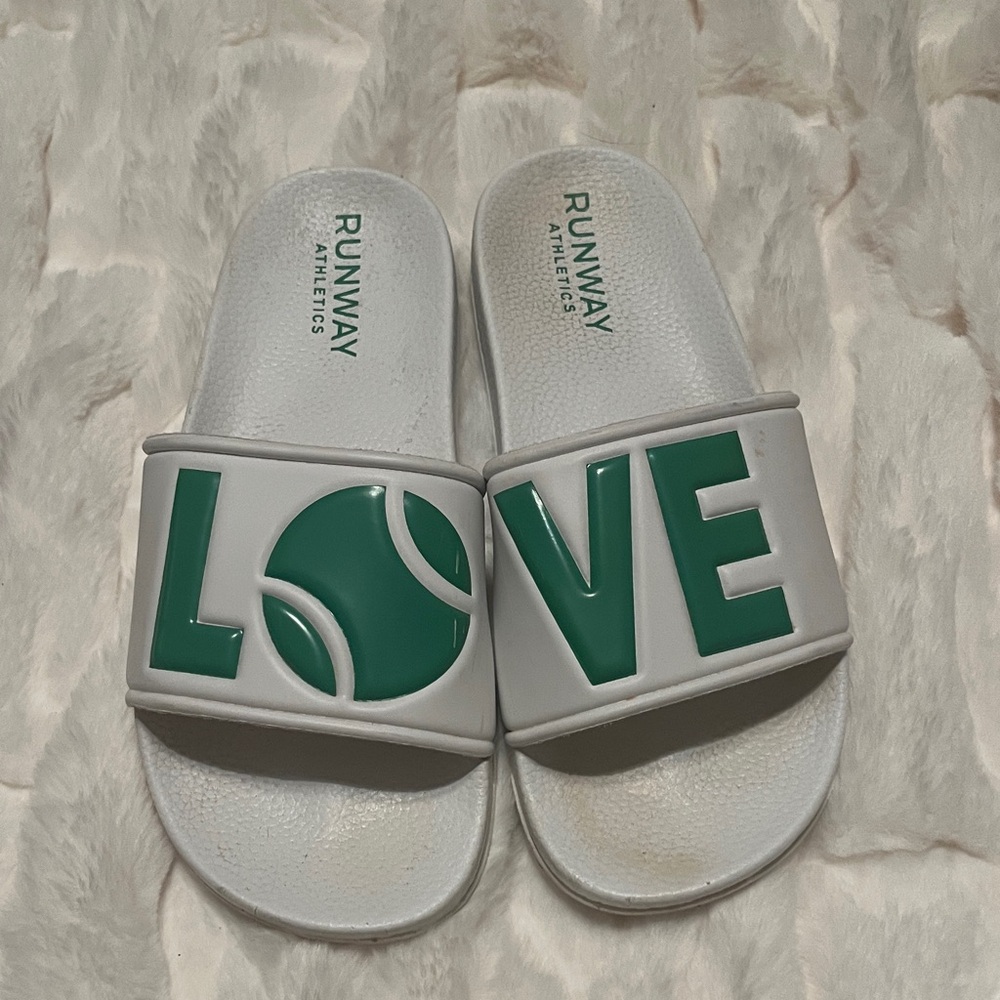 Women's White and Green Sandals